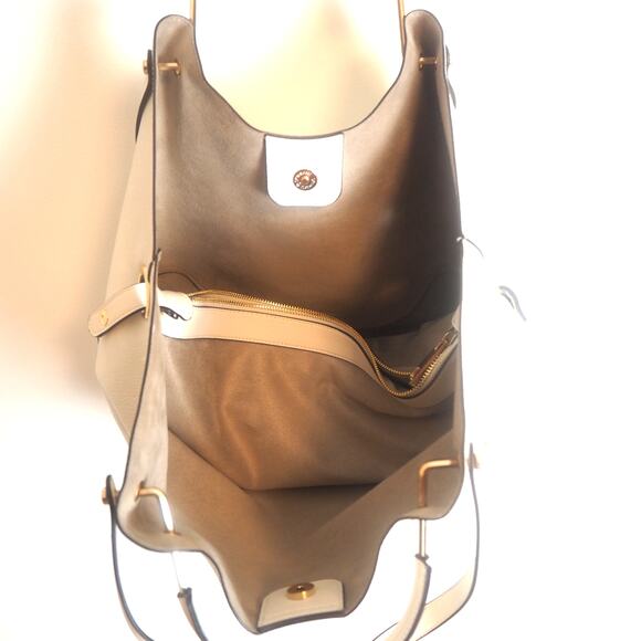 Sondra Roberts Squared Vegan Pebbled Leather Shoulder Tote Bag Cream Gold - Picture 6 of 16